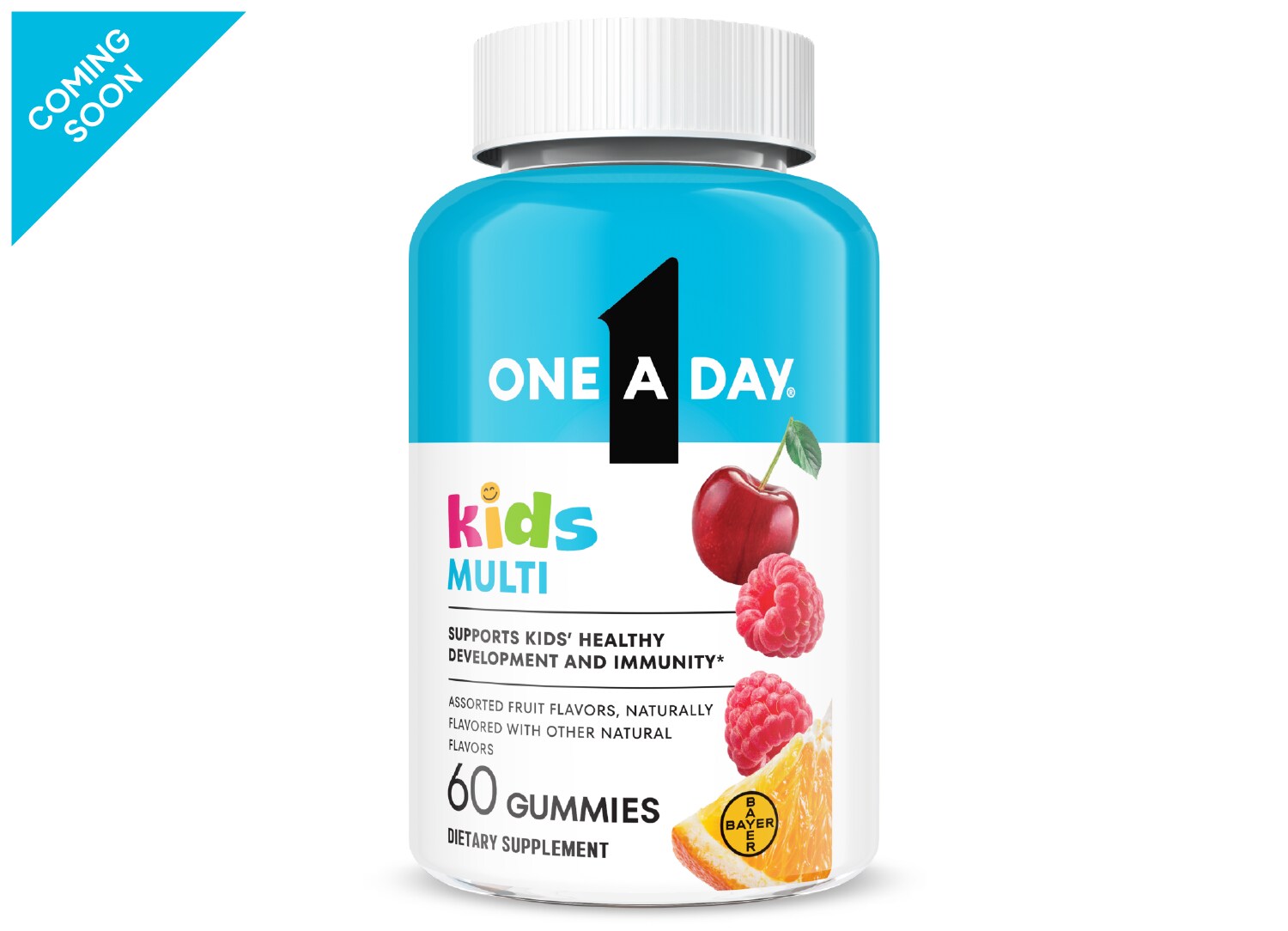 aqua blue and white bottle of One A Day® Kids Multi