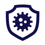 A shield icon against a white background that reads “VITAMINS SUPPORTING Immunity”