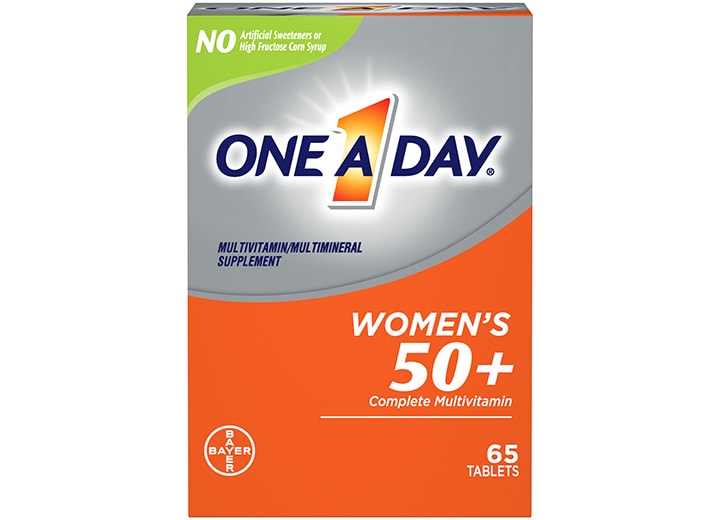 grey and orange box of women's one a day® 50 plus multivitamins 