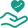 teal icon of an outstretched hand holding a heart
