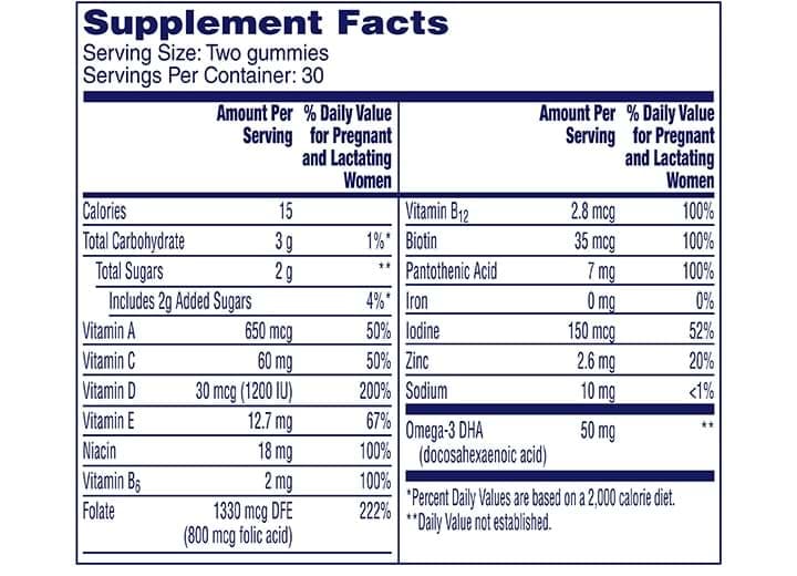 prenatal one a day® gummies nutritional facts