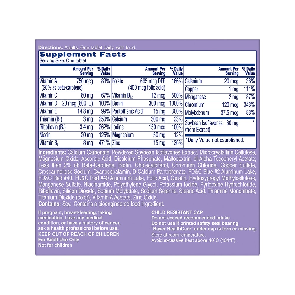 purple carton of One A Day® Women's Menopause Multivitamin showing Supplement Facts