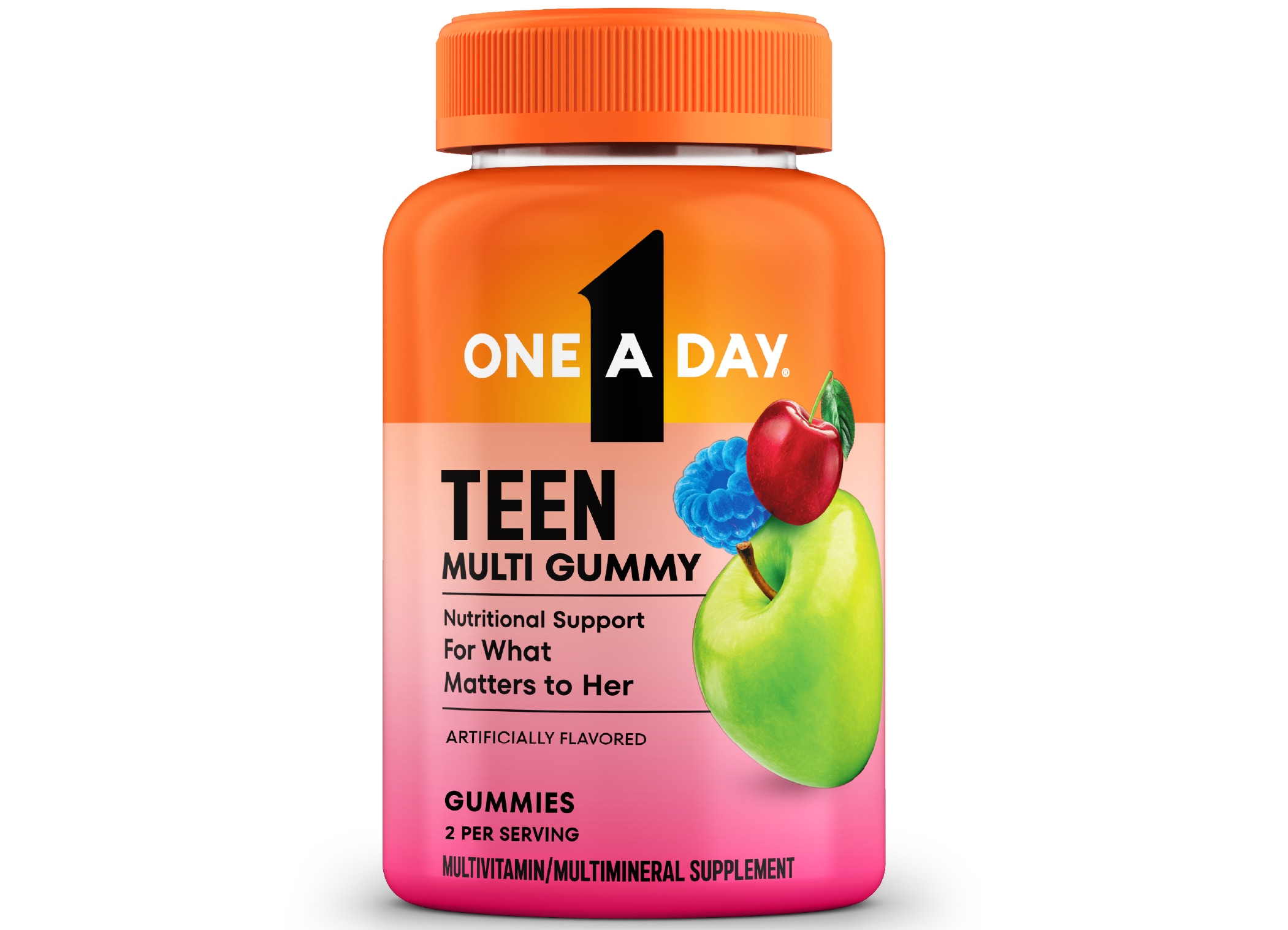 A bottle of One A Day® Teen Multi Gummy a that offers nutritional support for young women and teens.