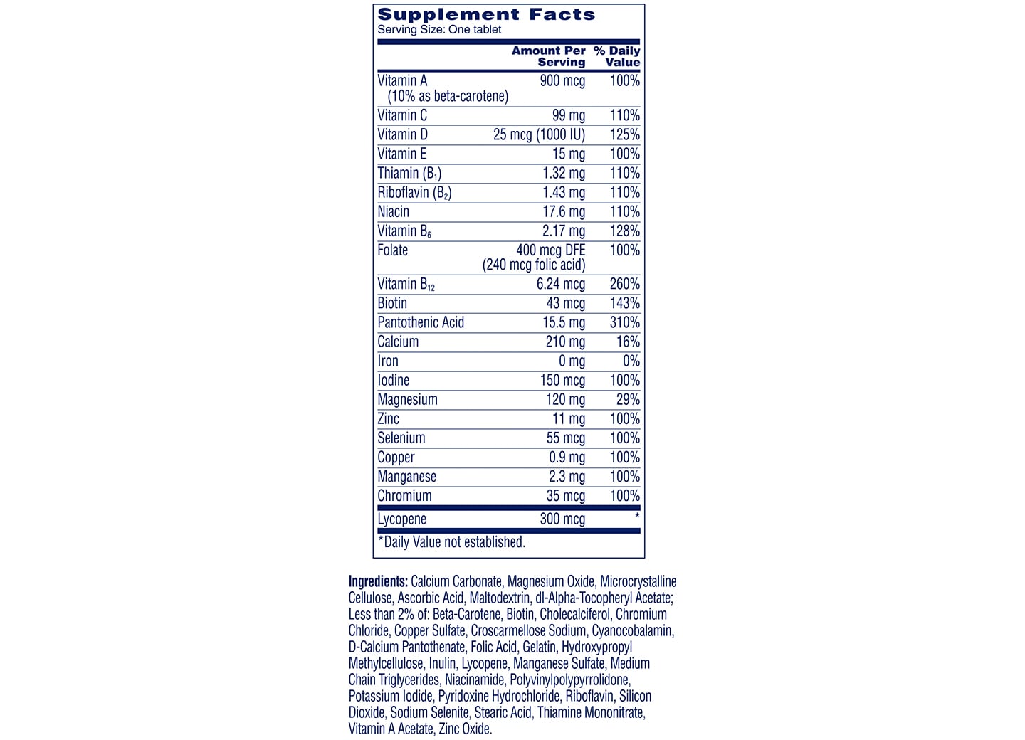 One A Day® Men’s Complete Multivitamin Detailed Supplement Facts