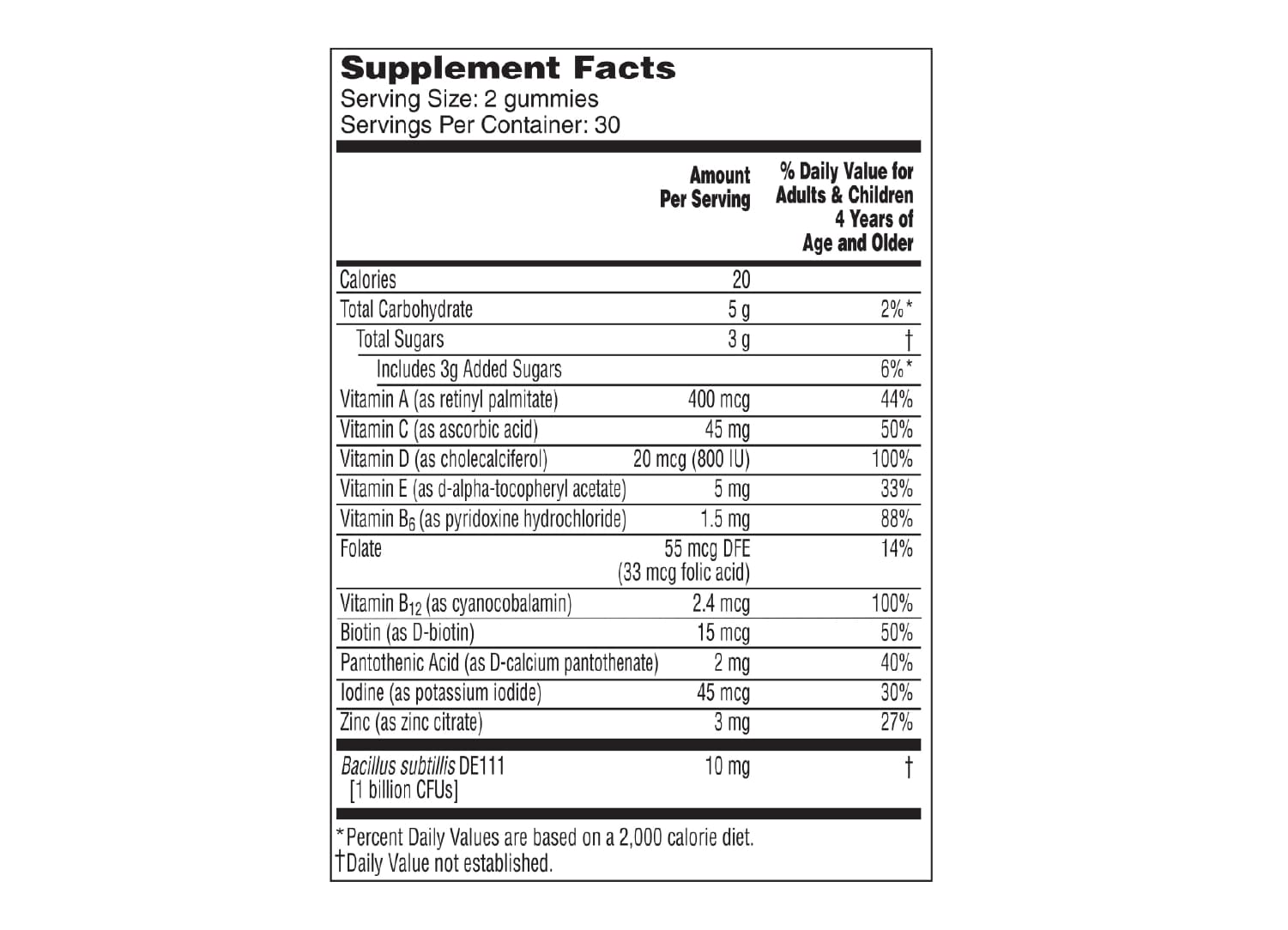 One A Day® Kids Multi with Probiotic Gummies supplement facts